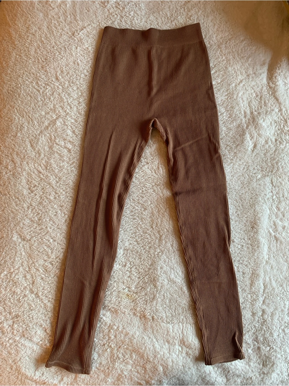 Zara High-Waisted Ribbed Knit Leggings Brown / Caramel size xs/s